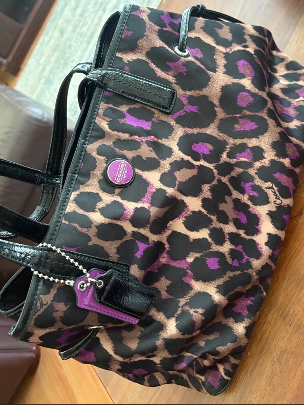 Coach Leopard Print Tote in Purple, Black & Brown